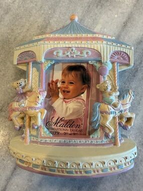 Carousel Picture Photo Frame Pastel Pink Purple Blue 2x3” Girls Baby Room Decor